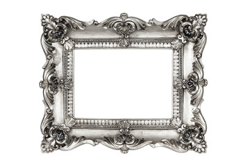 Old antique silver picture frames. Isolated on white background 