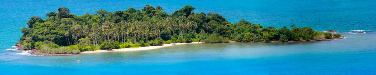 Panorama of remote tropical island in the ocean
