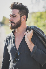 young handsome attractive bearded model man