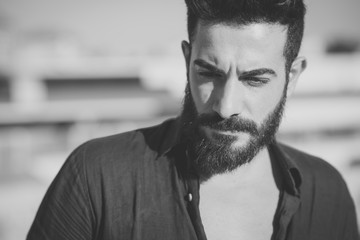 young handsome attractive bearded model man