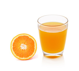 fresh orange fruits and juice isolated on white