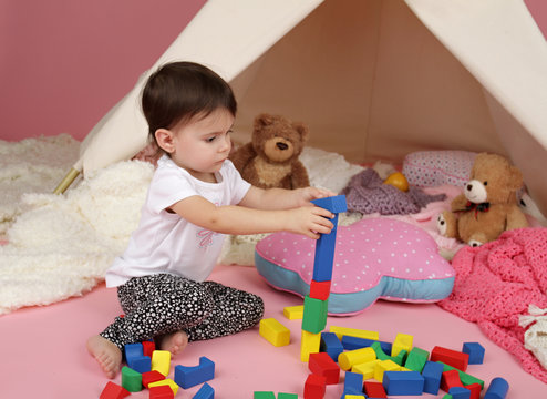 Child Play: Pretend  Play with Blocks and Teepee Tent