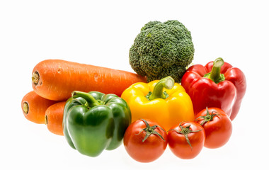 Varity of fresh vegetables on white background