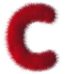 Red shag C letter isolated on white background