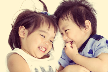 Asian little child on white background