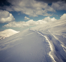 Snowy winter landscape in the mountains.
