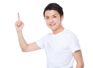 Young man with finger up