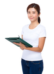 Woman with pen and clipboard