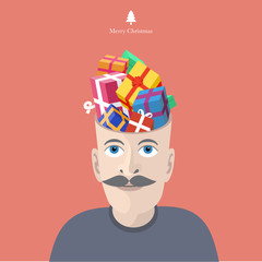 Man thinking of christmas gifts - xmas illustration
