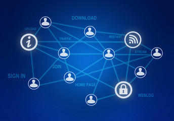 computer icons and people connection in a global network.