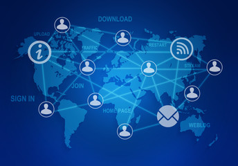 computer icons and people connection in a global network on the