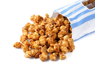 caramel popcorn isolated on white background