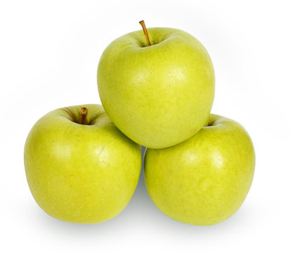 Three ripe green apples