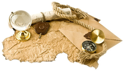 old maps, compass and globe