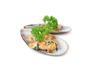 new zealand mussels baked with cheese