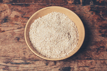 Bowl of oats on table