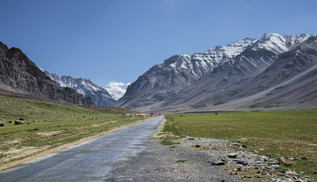 Road in high mountain valley
