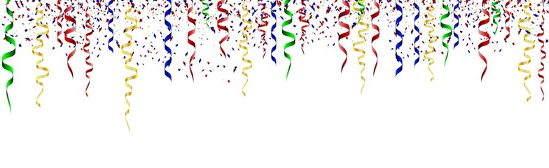 Birthday card with curling stream, confetti