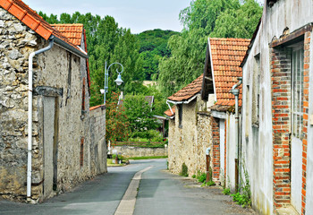 Fototapeta na wymiar Street with traditional houses in Champagne-Ardenne