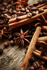 Coffee beans, cinnamon and anise