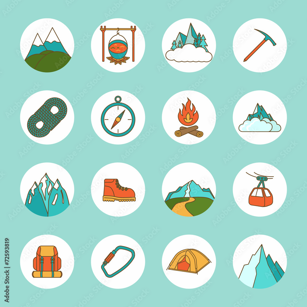 Wall mural mountain icons flat