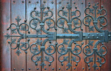 Medieval style wooden gates of basilica