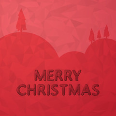 Low Poly Merry Christmas Sign on Red Background