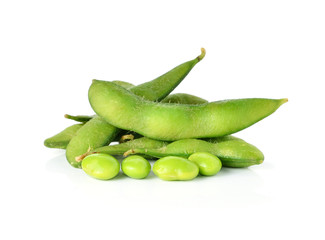 Green soybeans on white background