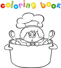 Funny surprised kitchen boy coloring book