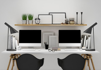 modern workspace for two template, mock up background