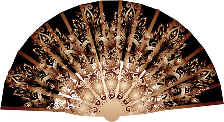 dark brown decorated fan on white