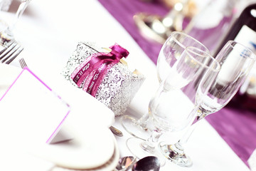 Fototapeta na wymiar table set for wedding or another catered event dinner