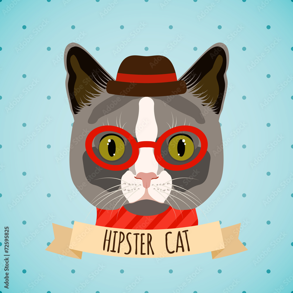 Poster Hipster cat portrait