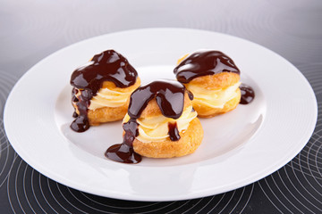 choux pastry with cream and chocolate