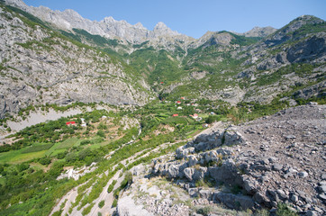 Fototapeta na wymiar Green Valley Between Kelmend Mountain, Albania