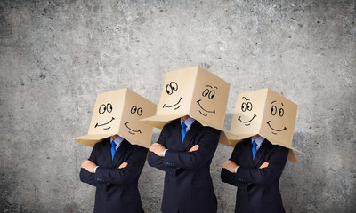 Man with box on head