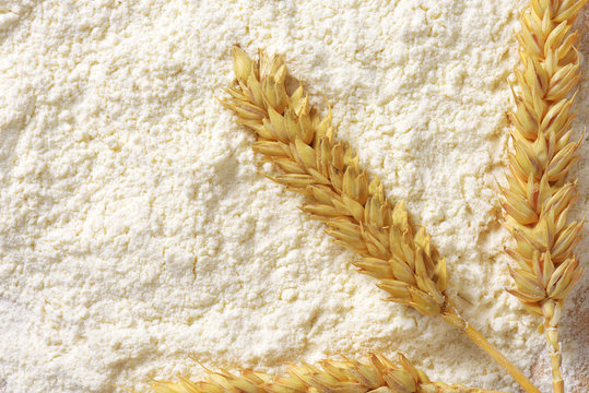 White flour with wheat ears