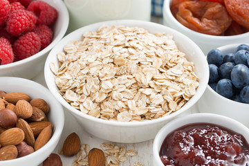 oat flakes and breakfast ingredients, close-up