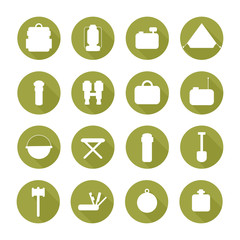 Set of  silhouette pictogram camping equipment symbols and icons