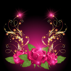 Golden ornament wth rose