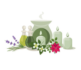 vector aromalamp and essential oils