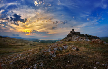 Obraz premium Enisala fortress at sunset, Dobrogea, Romania