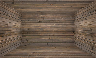 A 3D rendering of an empty wooden room