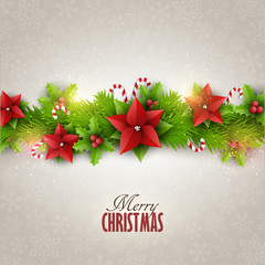 Fototapeta na wymiar Christmas card with fir twigs and decoration elements