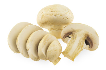 Sliced mushrooms on a white background