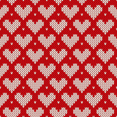 Seamless knitted pattern with hearts. Valentine's Day background