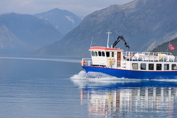 Besseggen ridge at Jotunheimen National Park ferry on lake