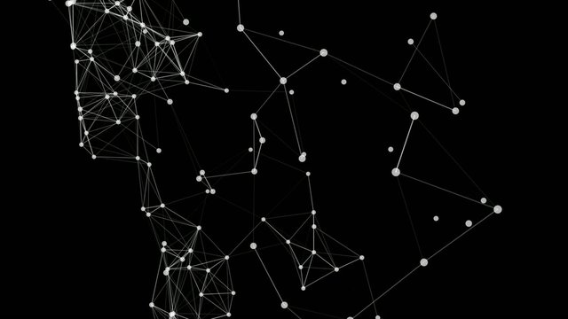 Abstract network animation. White connecting dots on black