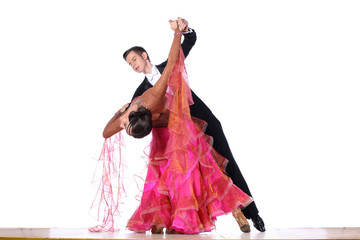 Latino dancers in ballroom isolated on white background