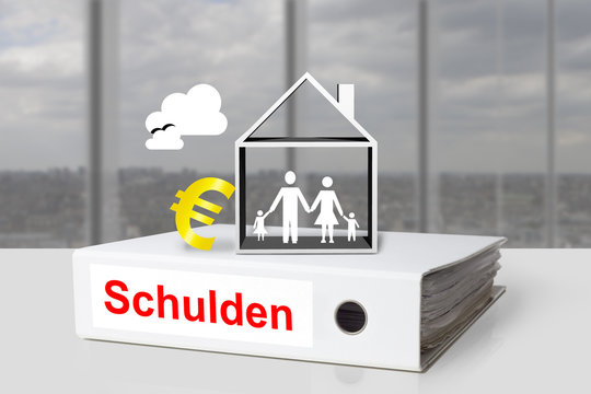 Wei&szlig;er Aktenordner Schulden Haus Familie Euro Symbol